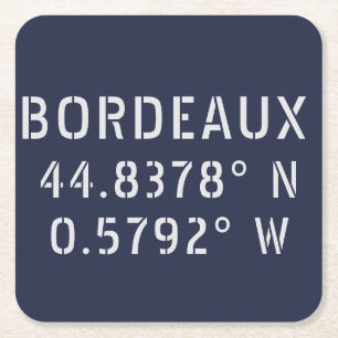 Bordeaux Latitude Longitude Square Paper Coaster