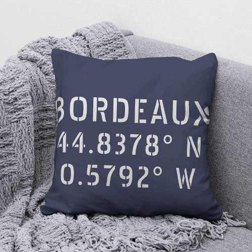 Bordeaux Latitude Longitude Throw Pillow