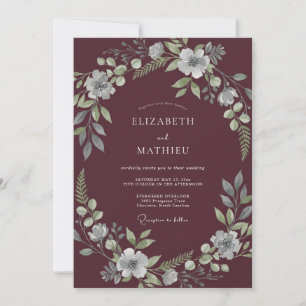 Bordeaux Lush Botanical Wedding Invitation