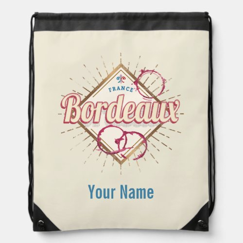 Bordeaux Nouvelle_Aquitaine France Retro Wine Drawstring Bag