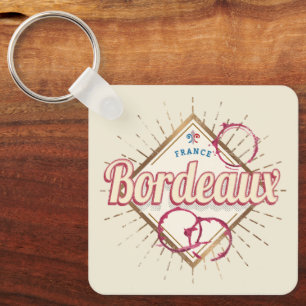 Bordeaux Nouvelle-Aquitaine France Retro Wine Keychain