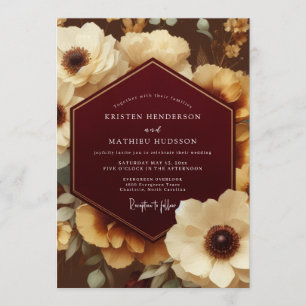Bordeaux Ornate Botanical Wedding Invitation