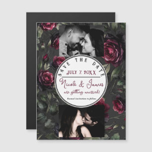 Bordeaux Red Roses Shadowy Gray Floral Save Date