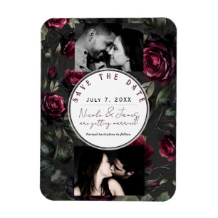 Bordeaux Red Roses Shadowy Gray Floral Save Date Magnet