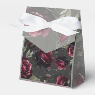 Bordeaux Red Roses Shadowy Gray Floral Wedding Favor Boxes