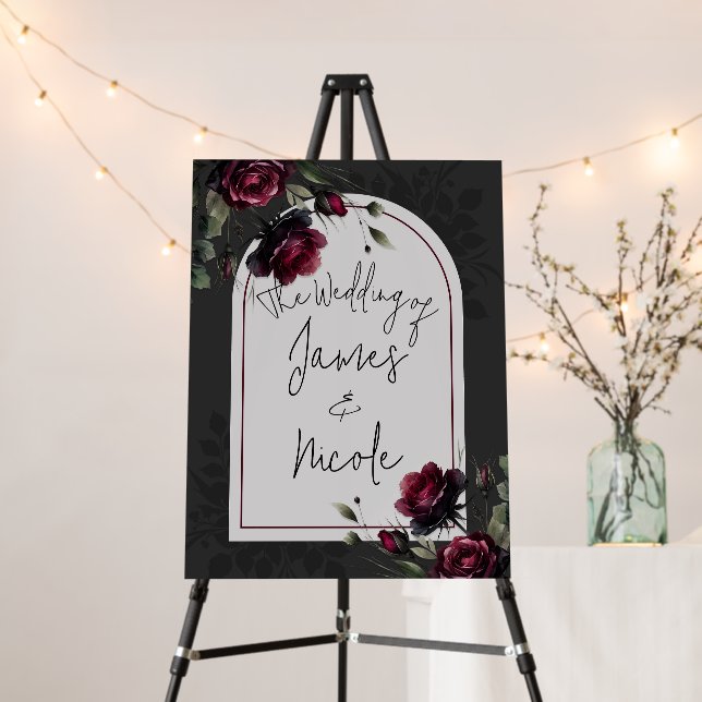 Bordeaux Red Roses Shadowy Gray Floral Wedding Foam Board (In Situ (Stand))
