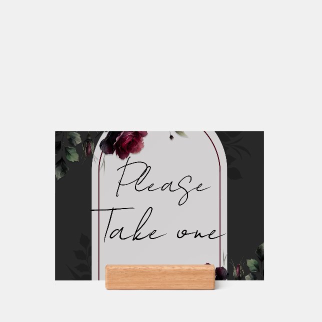 Bordeaux Red Roses Shadowy Gray Floral Wedding Holder (Woodblock)