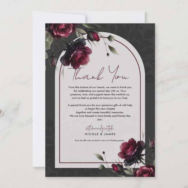Bordeaux Red Roses Shadowy Gray Floral Wedding Invitation (Front)