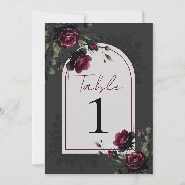 Bordeaux Red Roses Shadowy Gray Floral Wedding Invitation (Front)