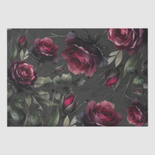 Bordeaux Red Roses Shadowy Gray Floral Wedding Tissue Paper