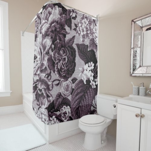 Bordeaux Red Vintage Floral Toile No1 Shower Curtain