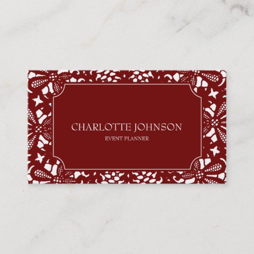 Bordeaux Red White Lace Stylist Event Vip Business Card