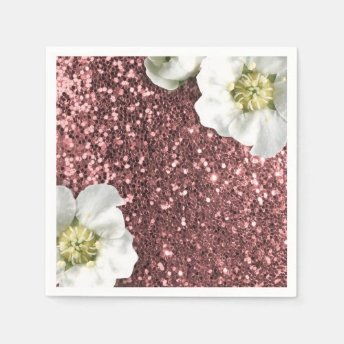 Bordeaux Rose Pink Sparkly Jasmine Glitter Sequin Paper Napkins