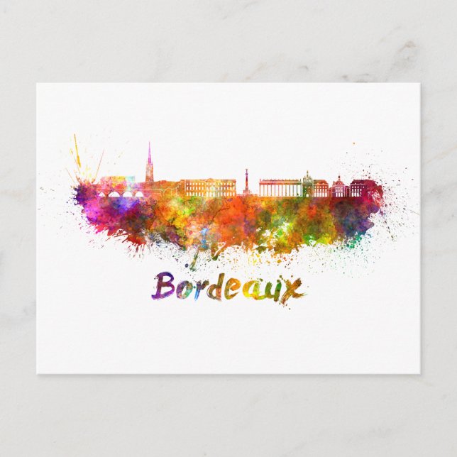 Bordeaux skyline in watercolor postcard (Front)