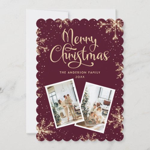 Bordeaux Snowflakes 2 Photo Christmas Card