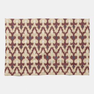 Bordeaux Tan Geometric Ikat Tribal Ornament Pattrn Kitchen Towel