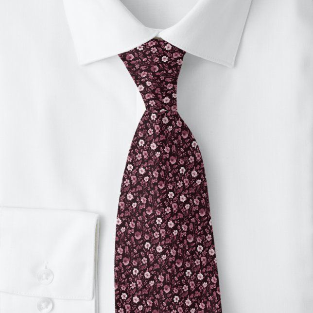 Bordeaux Tiny Flowers Neck Tie (Creator Uploaded)