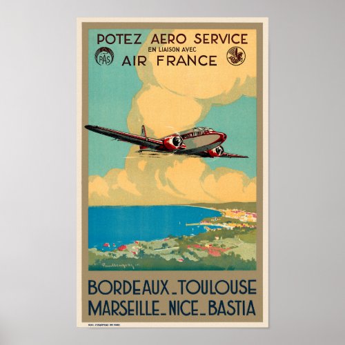 Bordeaux Toulouse Marseille Vintage Poster 1935