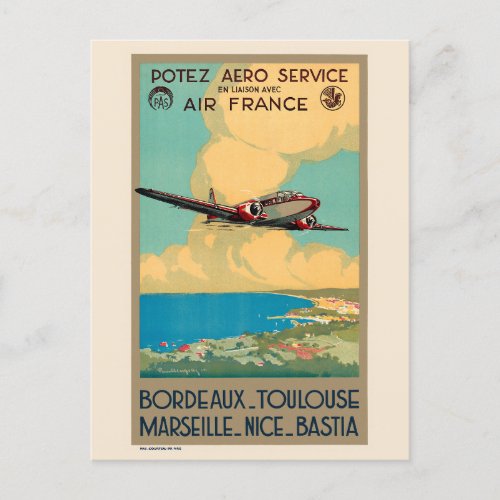 Bordeaux Toulouse Marseille Vintage Poster 1935 Postcard