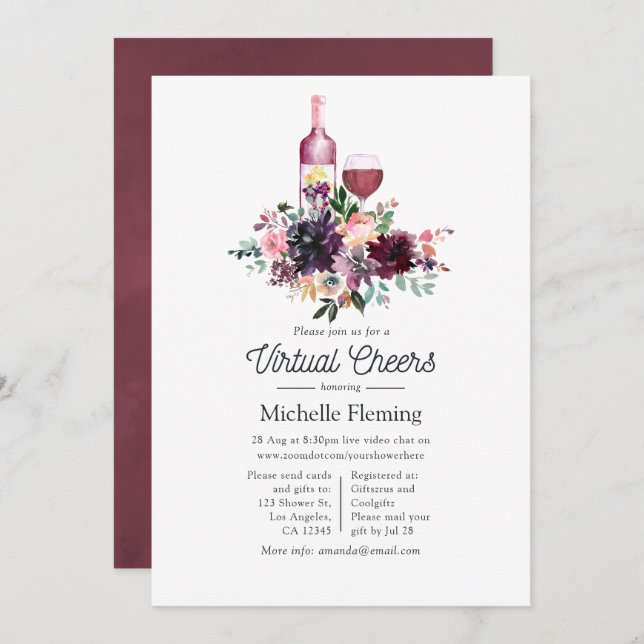 Bordeaux Virtual Wine Tasting Bridal Shower Invitation (Front/Back)