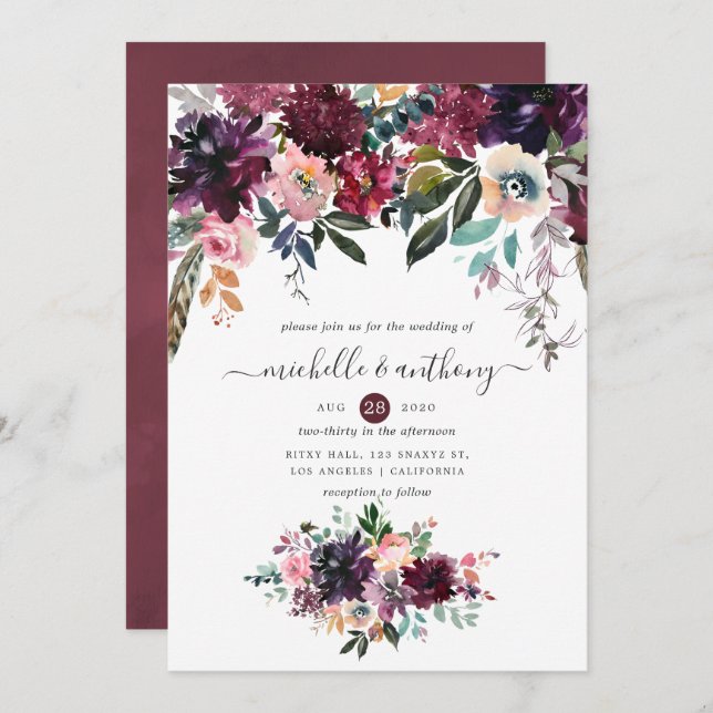 Bordeaux Wedding Invitation (Front/Back)
