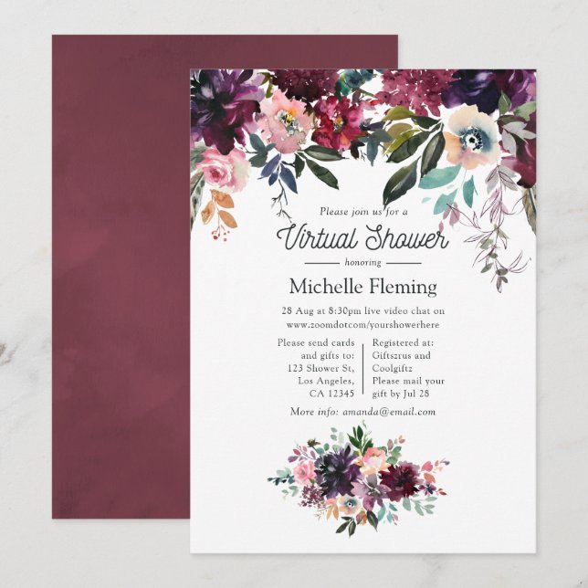Bordeaux Wine Bridal Shower by Mail Invitation (Front/Back)