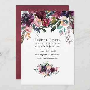 Bordeaux Wine Color Floral Garden Wedding Save The Date