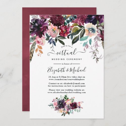 Bordeaux Wine Floral Online Virtual Wedding Invitation