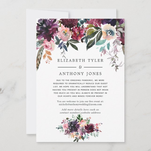 Bordeaux Wine Reduced Wedding Guest List Announcement (Front)