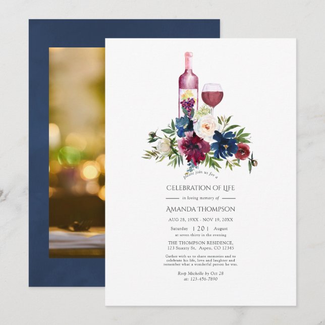 Bordeaux Wine Tasting Celebration of Life Photo Invitation (Front/Back)