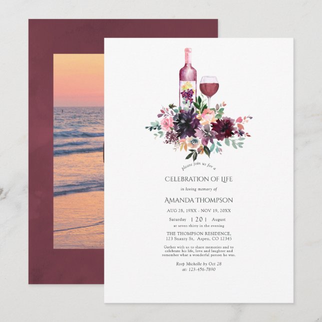 Bordeaux Wine Tasting Celebration of Life Photo Invitation (Front/Back)