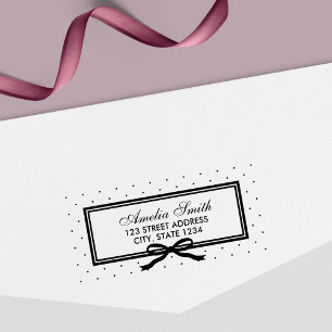Border and Ribbon Polka Dot Personal Home Address Self-inking Stamp