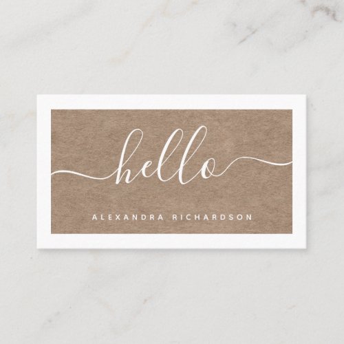 Border and Script  Kraft Paper Look Hello Business Card