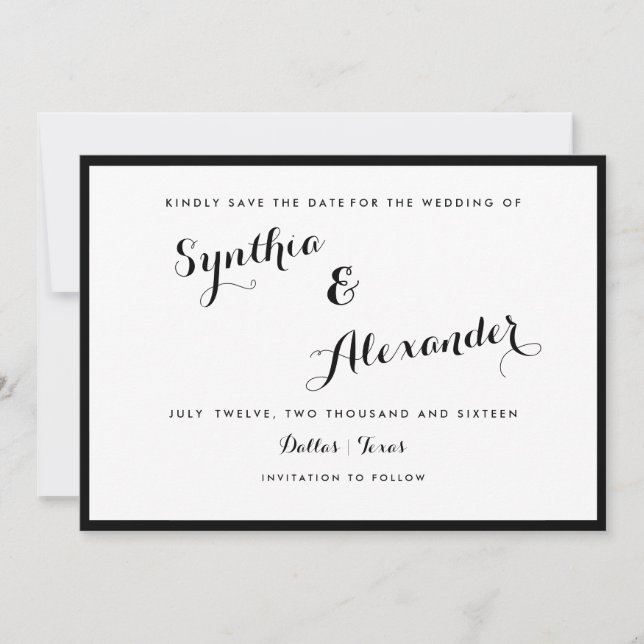 Border Black And White Modern Save The Date Invitation (Front)
