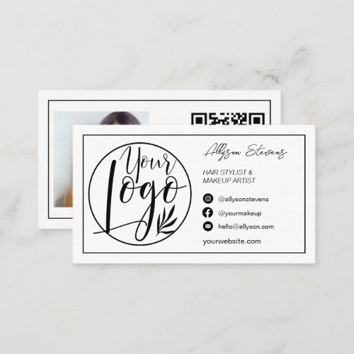 Border black white hair makeup photo logo qr code business card