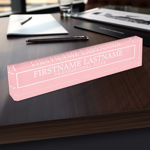 Border Blush Pink Basic Name  Professional Title Desk Name Plate