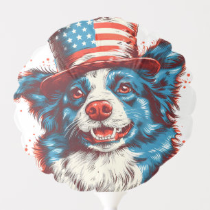 Border colie with an American flag hat Balloon