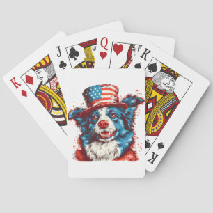 Border colie with an American flag hat Poker Cards