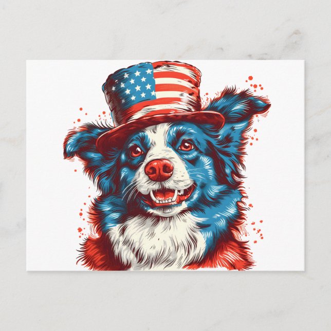 Border colie with an American flag hat Postcard (Front)