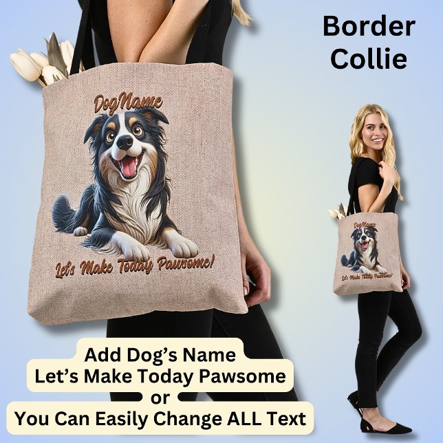 Border Collie - Add Dog's Name, Change Text Tote Bag (Creator Uploaded)