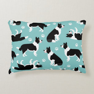 Border Collie and Paw Print Accent Pillow