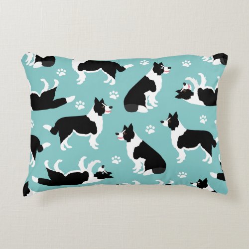 Border Collie and Paw Print Accent Pillow