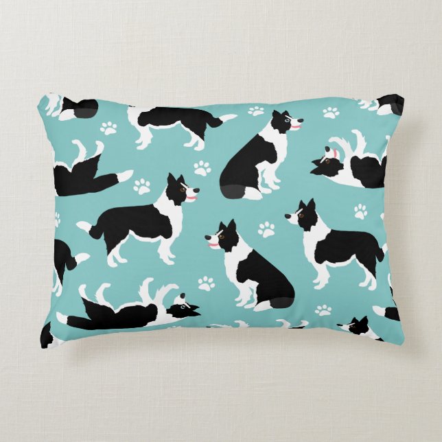 Border Collie and Paw Print Accent Pillow (Front)