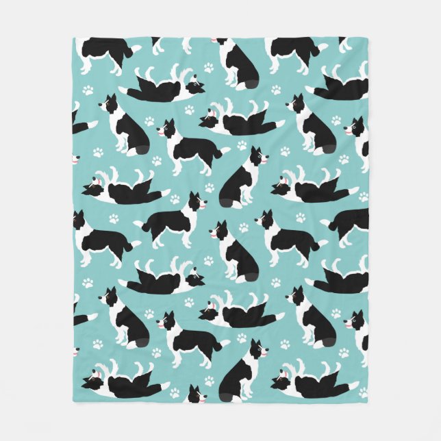 Border Collie and Paw Print Fleece Blanket (Front)