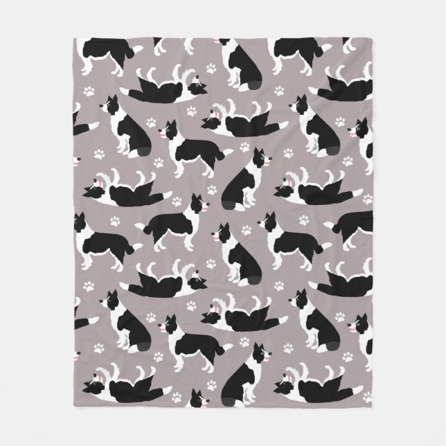 Border Collie and Paw Print Fleece Blanket (Front)