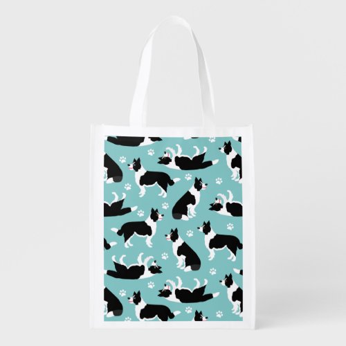 Border Collie and Paw Print Grocery Bag