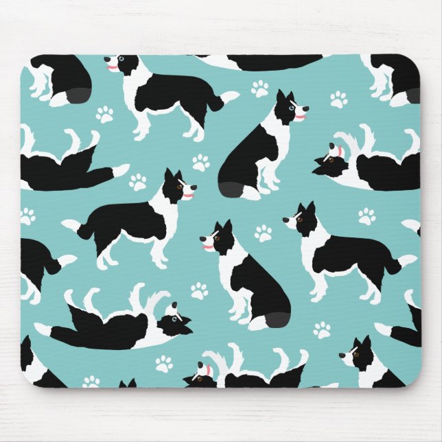 Border Collie and Paw Print Mouse Pad (Front)