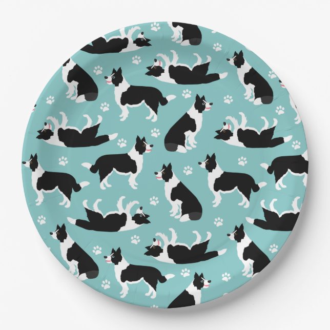 Border Collie and Paw Print Paper Plates (Front)