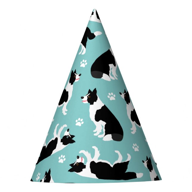 Border Collie and Paw Print Party Hat (Front)