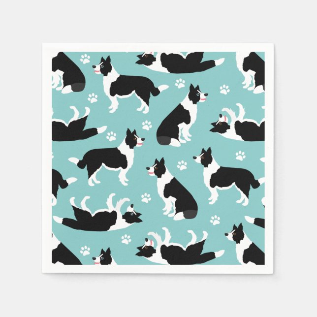 Border Collie and Paw Print Party Napkins (Front)
